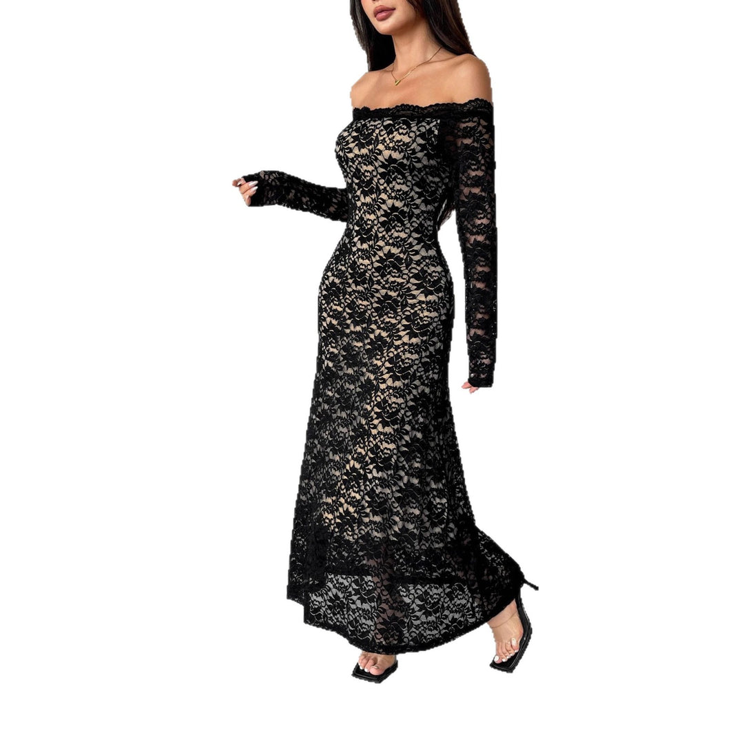 Damen nan schulterfreies Spitzenmidikleid mit feiner floraler Spitze, gefütterter Innenlage und tailliertem Schnitt Drune