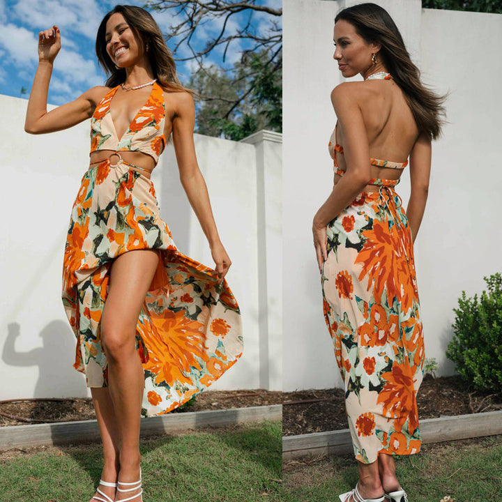 Damen Maxi-Kleid mit tiefem V-Ausschnitt und Raffung Drune