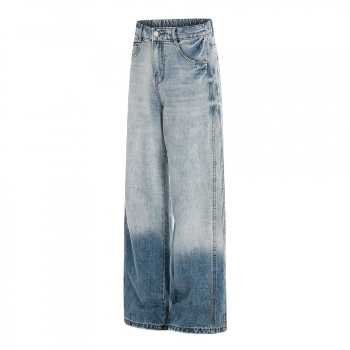 Damen Weite High-Waist Denim-Jeans mit Ombre-Saum und elastischem Rückenteil Drune