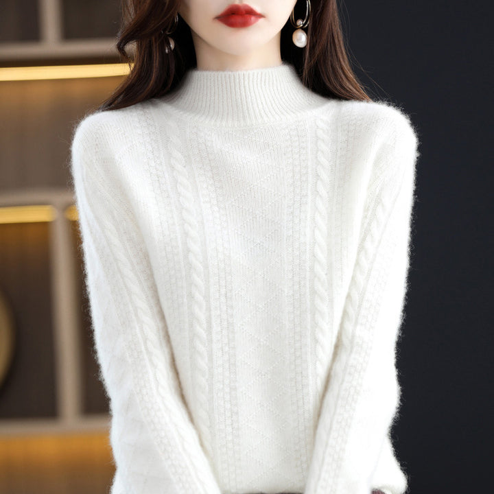 Damen Weicher Mohair‑Optik Mockneck‑Pullover mit Zopfmotiv und feinem Rippkragen Drune