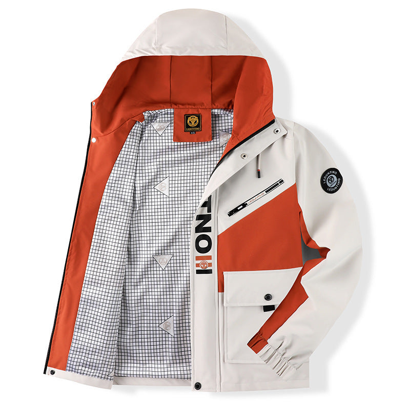 Herren nan funktionale Kapuzenjacke im Urban-Outdoor-Stil mit Windschutz, Brustreißverschluss und großzügigen Klappentaschen Drune