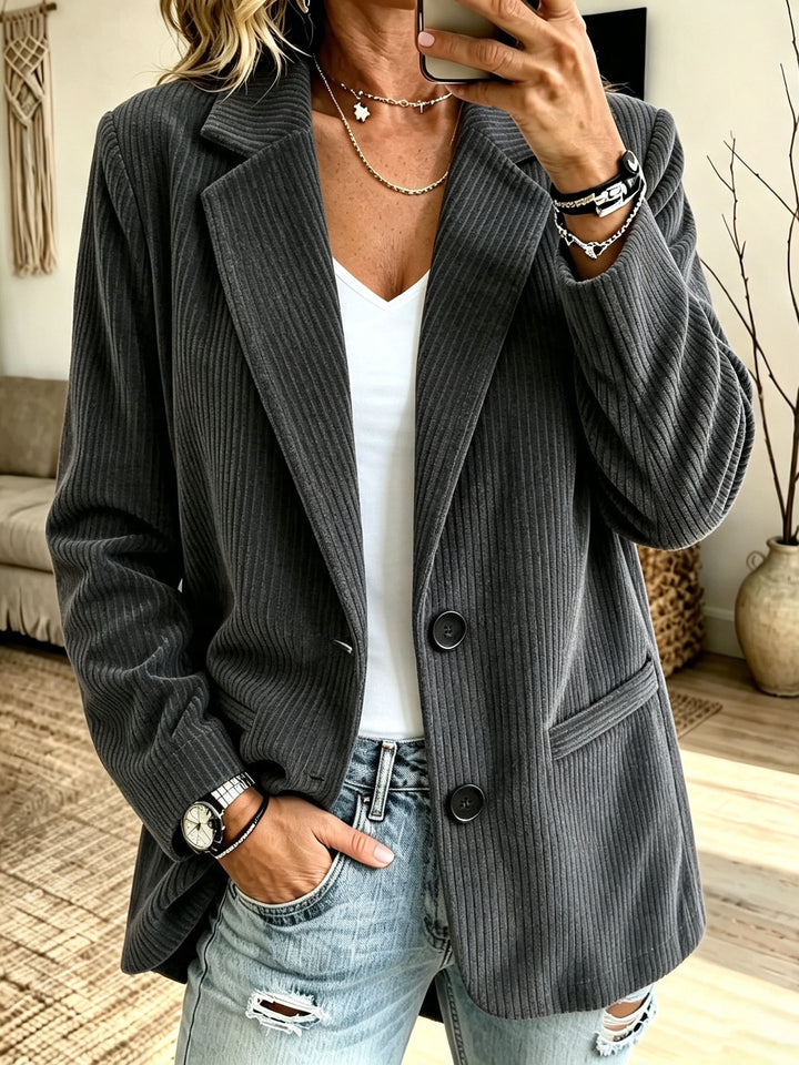 Damen Cordblazer mit Nadelstreifen-Optik und Oversize-Schnitt Drune