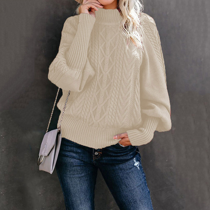 Damen Strickpullover mit hohem Kragen und voluminösen Ärmeln Drune