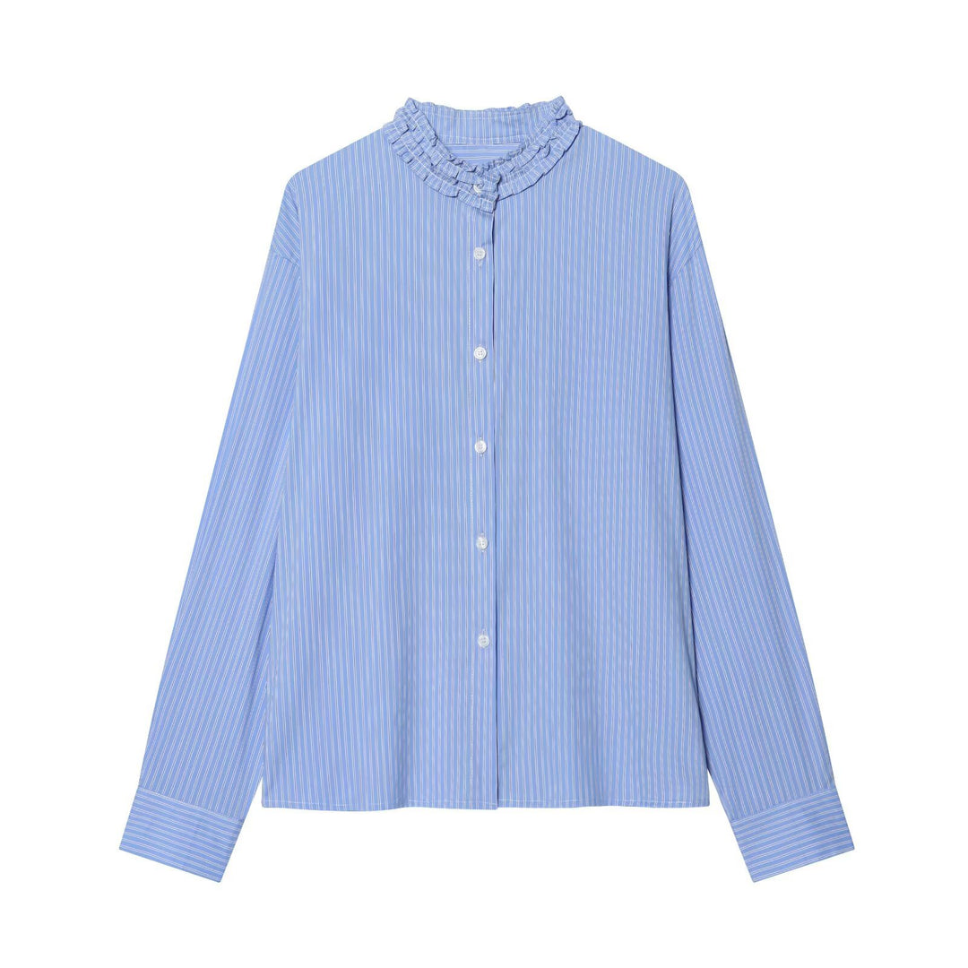 Damen Gestreifte Bluse mit Rüschenkragen und Oversize-Schnitt Drune