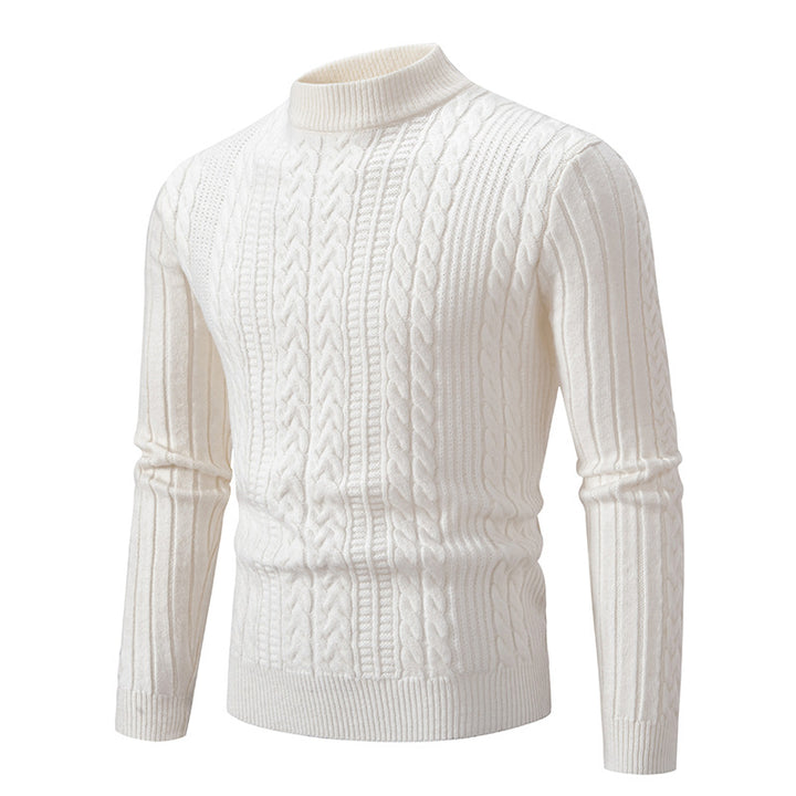 Herren Schmal geschnittener Mockneck-Zopfmusterpullover aus thermoregulierendem Feinstrick Drune
