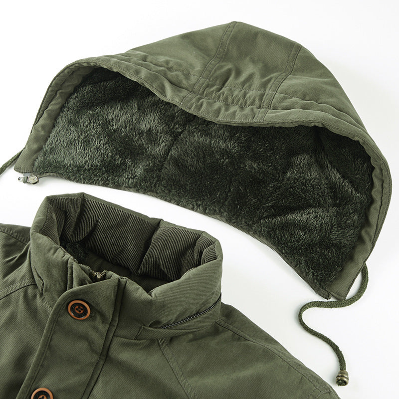 Herren gefütterter Kapuzenparka mit Thermo-Teddyfutter, winddichter Baumwollmix-Außenschale und Mehrfachtaschen Drune