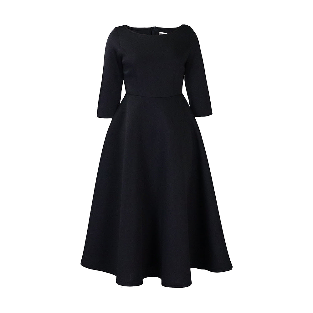 Damen A-Linien Kleid mit elegantem Rundhalsausschnitt und schwingendem Rock Drune