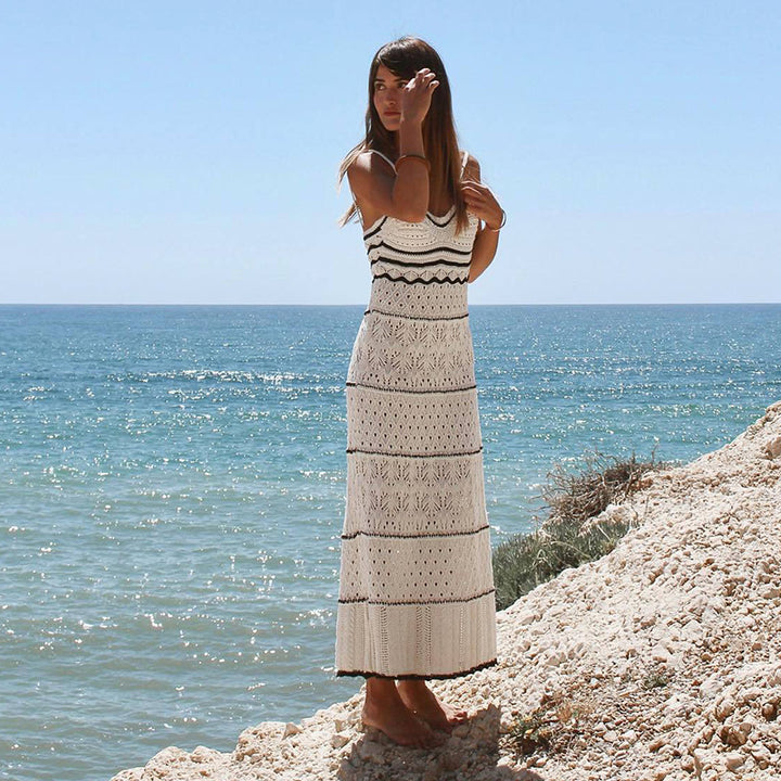 Damen gehäkeltes Strandkleid mit zarten Mustern und fransigen Details Drune