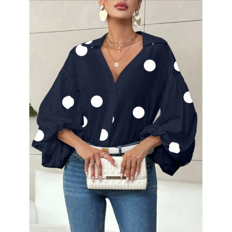 Damen Bluse mit voluminösen Ballonärmeln und elegantem Kragen Drune