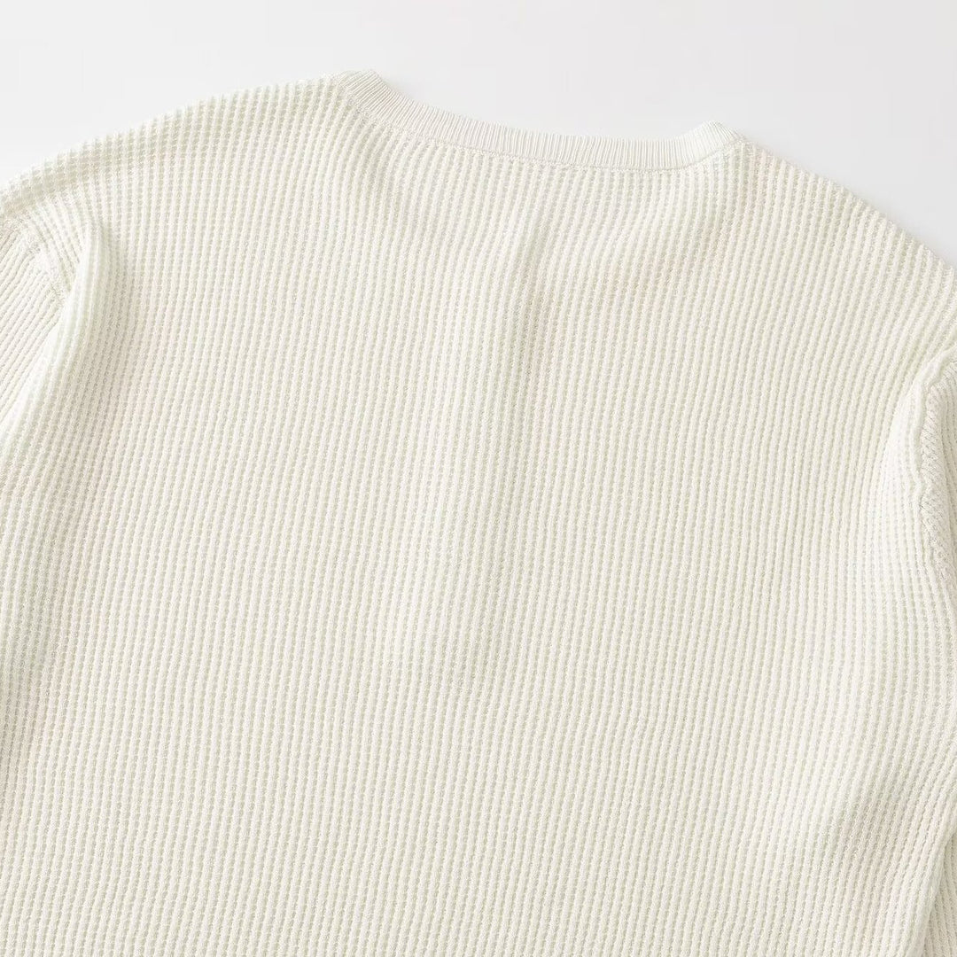 Damen Grobgestrickter Waffelstrick-Pullover mit Henley-Knopfleiste Drune