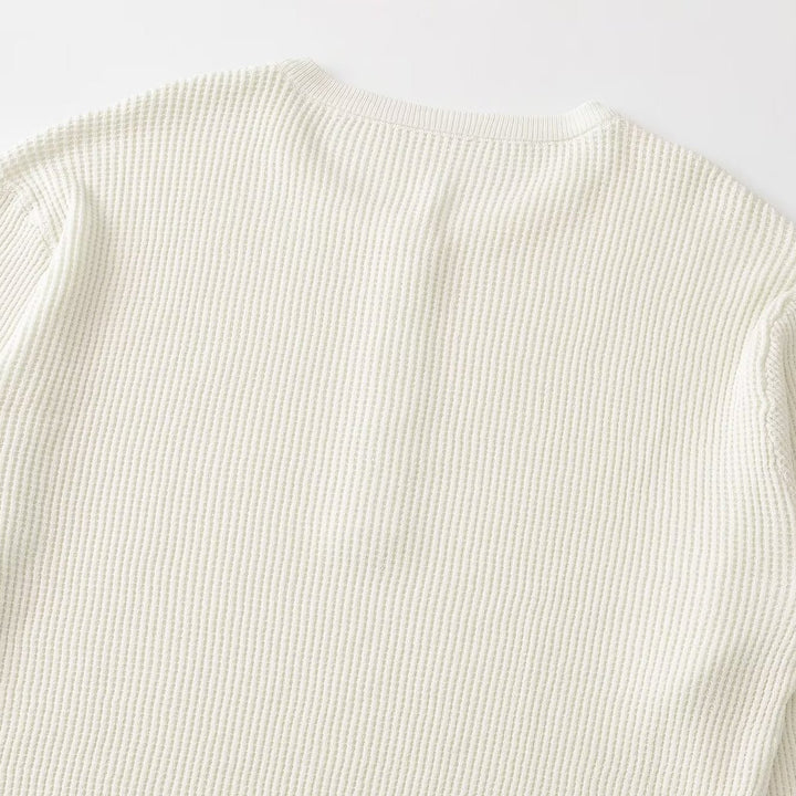 Damen Grobgestrickter Waffelstrick-Pullover mit Henley-Knopfleiste Drune