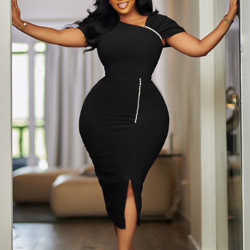 Damen Figurbetontes Kleid mit asymmetrischem Design und eleganten Pailletten Drune