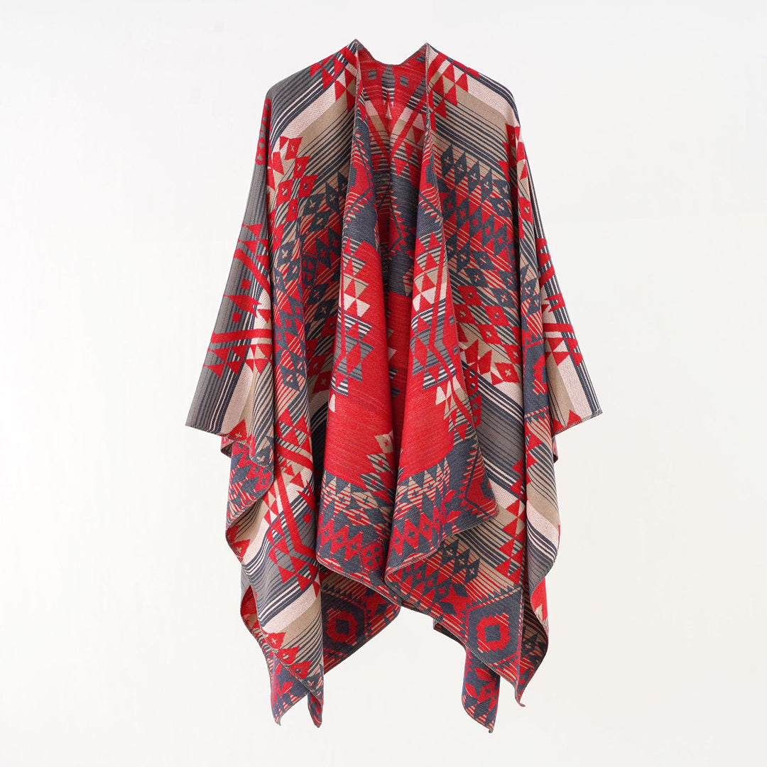 Damen Oversize-Überwurf im gewebten Ethno-Jacquard mit asymmetrischem Zipfelsaum Drune