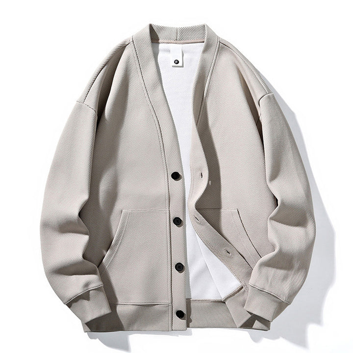 Herren oversized Strickcardigan mit V-Ausschnitt, Knopfleiste und aufgesetzten Taschen Drune