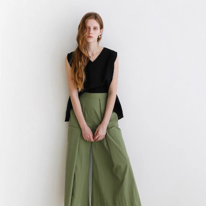 Damen Weite Palazzo-Hose mit hoher Taille, Cargo-Taschen und plisseeartiger Faltenlegung Drune