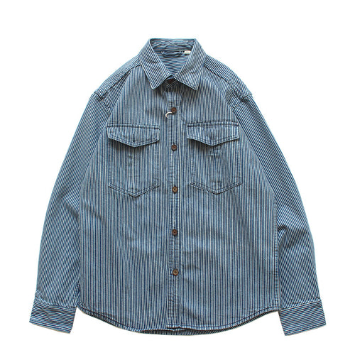 Herren Gestreiftes Denim-Hemd mit Brusttaschen Drune