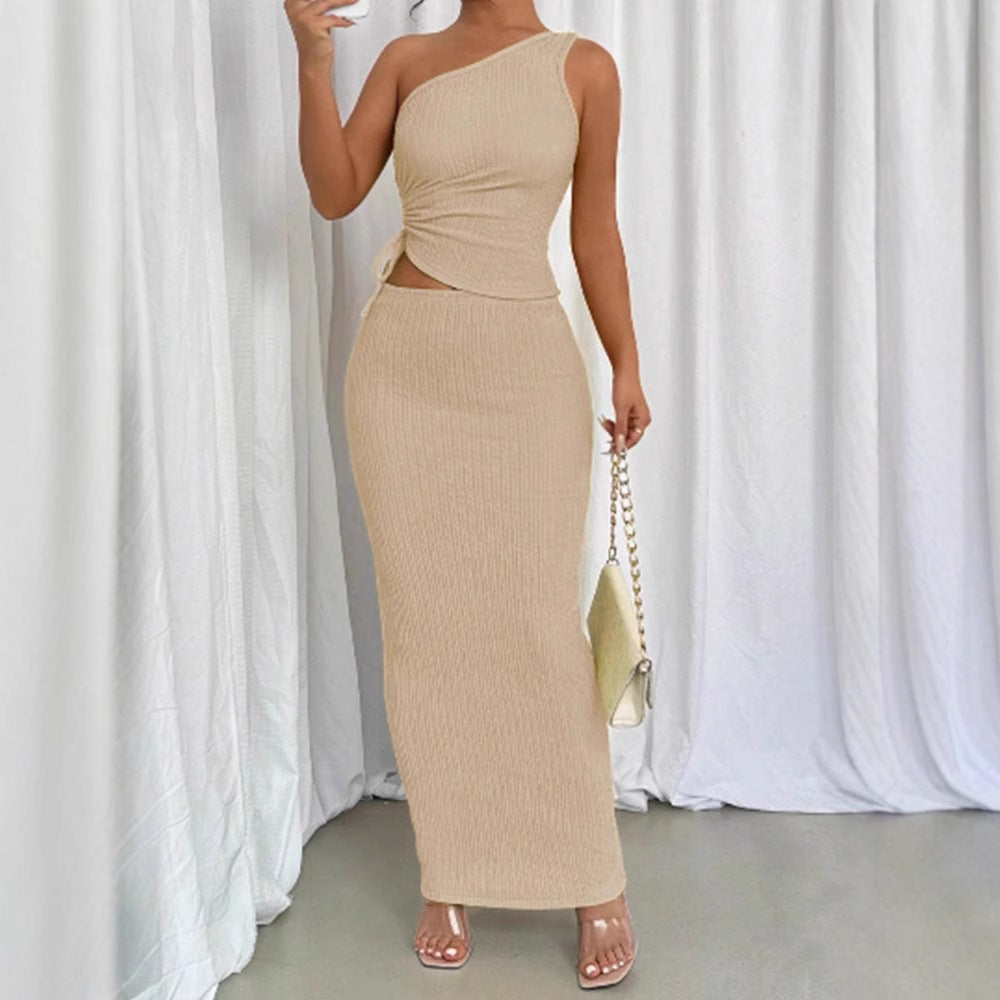Damen Elegantes asymmetrisches Maxikleid mit Wickeldetails Drune