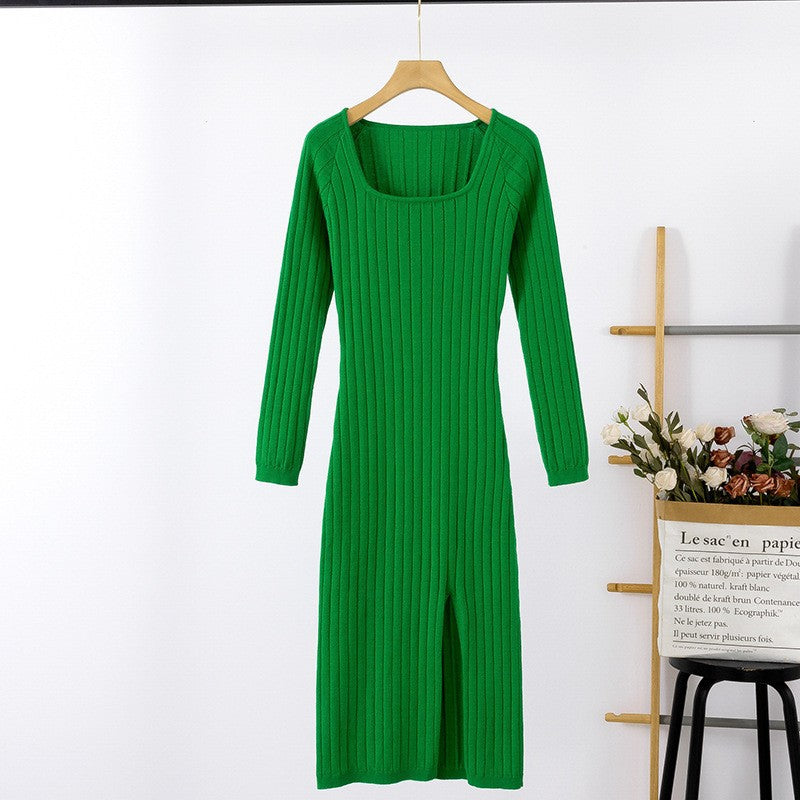 Damen Langarmstrickkleid mit modischem Rippenmuster Drune