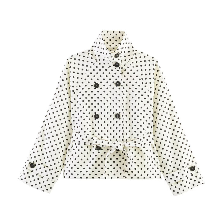 Damen Kurz geschnittener Regenmantel mit Polka-Dot-Muster und Bindegürtel Drune