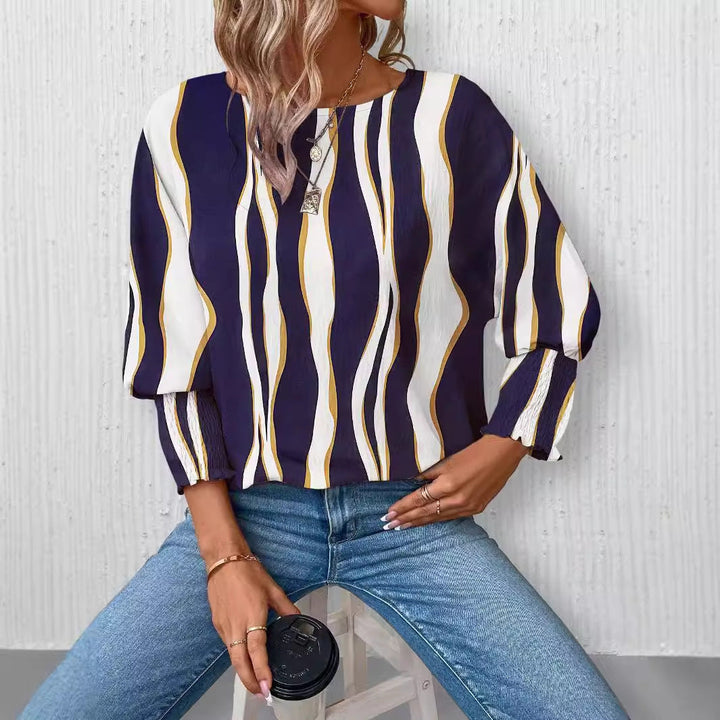 Damen Elegante blusige Oberteil mit Wellenmuster Drune