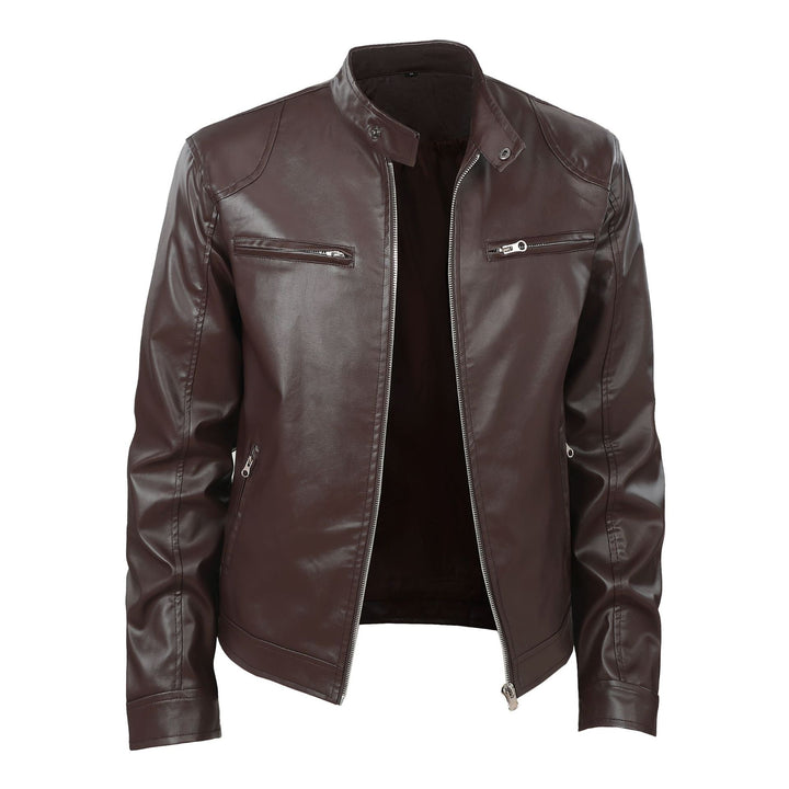 Herren Stilvolle Lederjacke mit Kapuze Drune