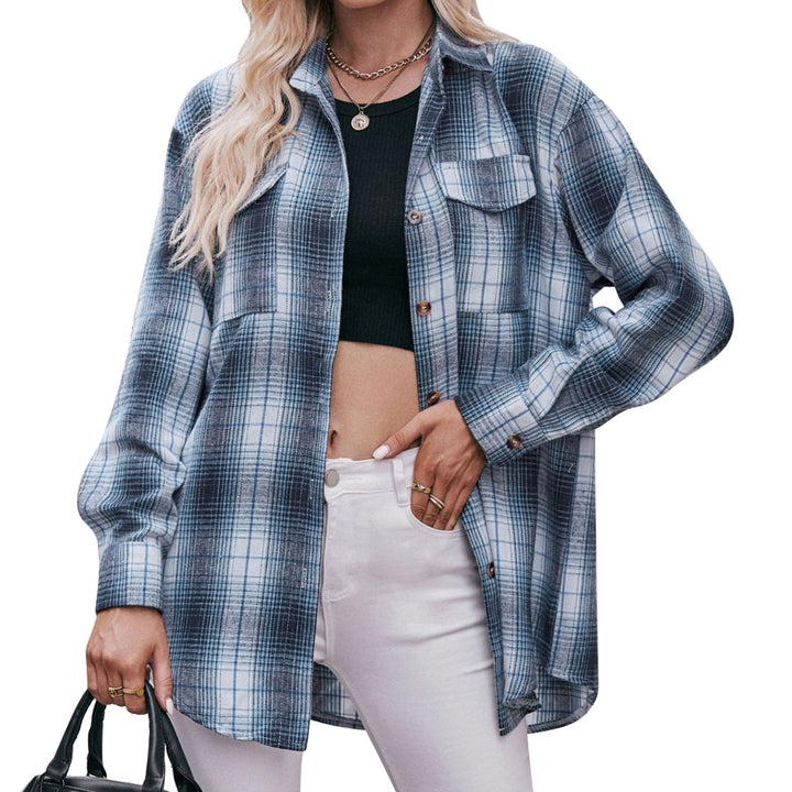Damen kariertes Hemd mit knopfbarem Frontdesign und lässigem Knoten-Detail Drune