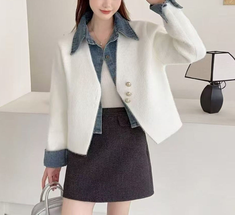 Damen elegante Kurzjacke mit strukturierter Oberfläche Drune