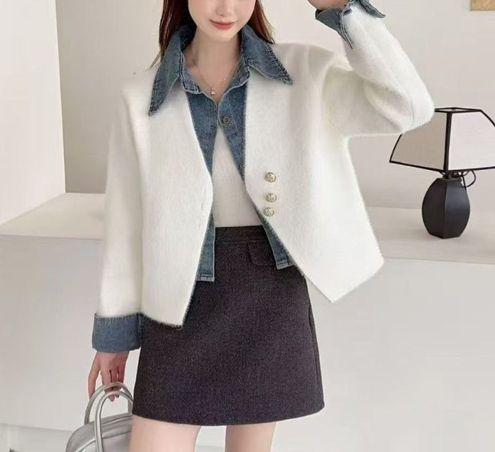 Damen elegante Kurzjacke mit strukturierter Oberfläche Drune