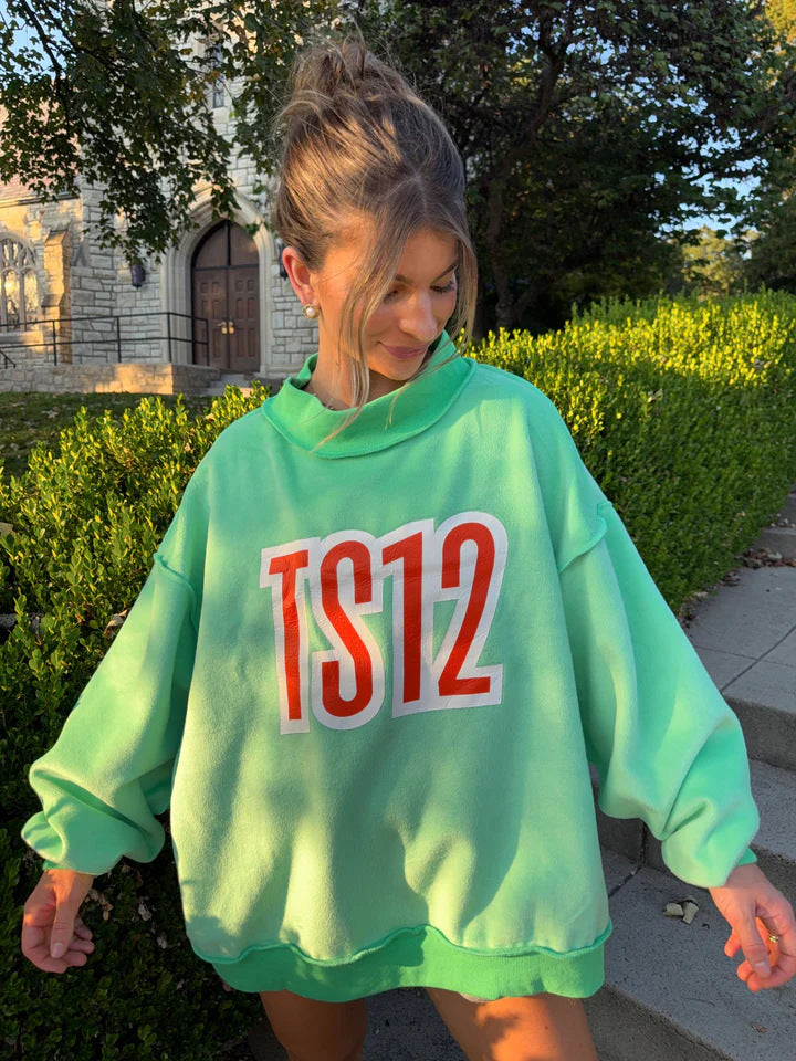 Damen nan weites Sweatshirt mit hohem Kragen und auffälligem Frontprint Drune