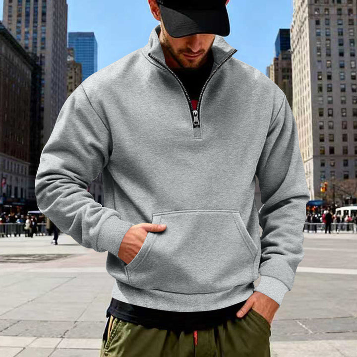 Herren Halbzip-Sweatshirt mit Kängurutasche und Stehkragen Drune
