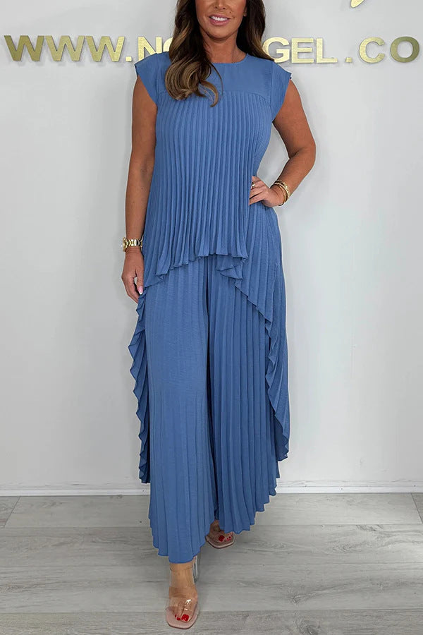 Damen elegantes Plissee-Jumpsuit mit asymmetrischem Saum und fließendem Design Drune