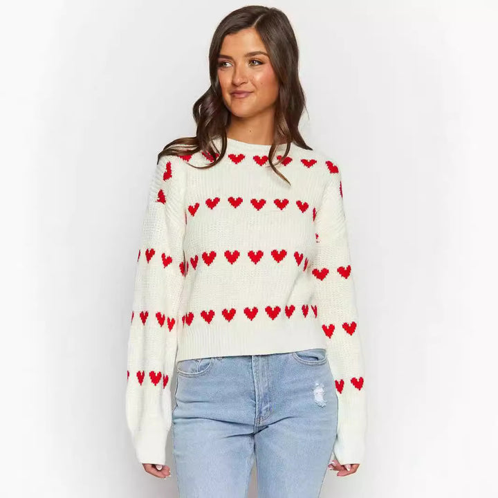 Damen kuscheliger Herzpullover mit weichem Strickmuster Drune