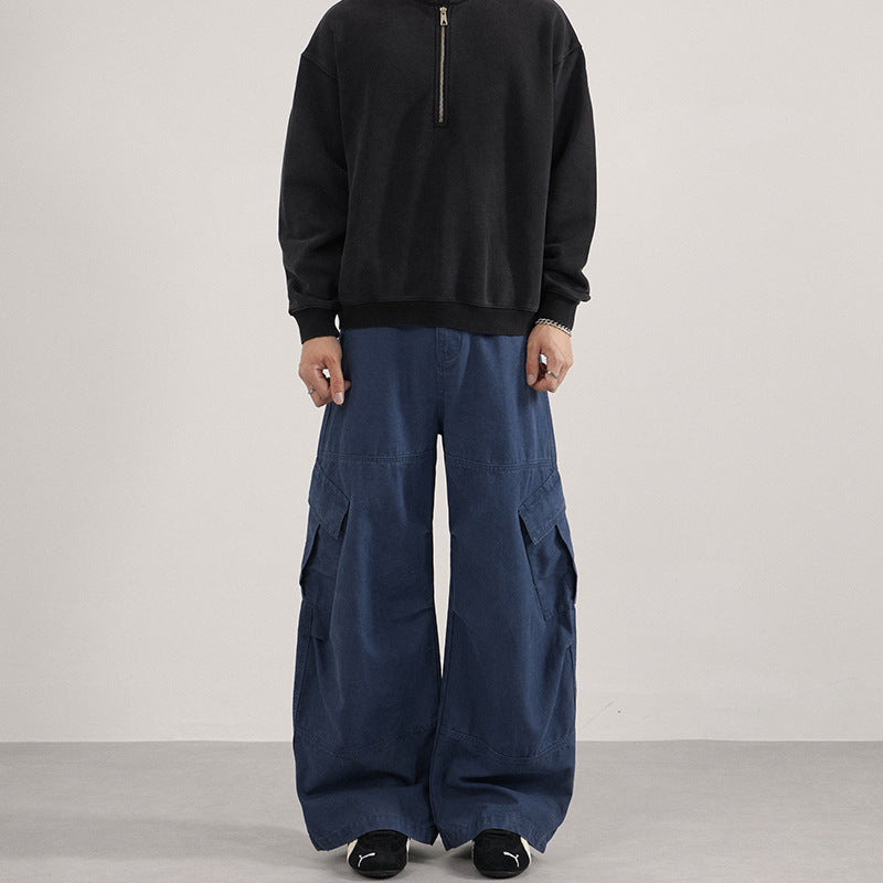Herren Extraweite Canvas-Cargo-Palazzohose mit tiefem Schritt und großen Klappentaschen Drune