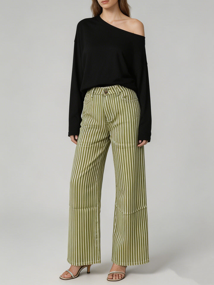 Damen nan weite High-Waist Palazzohose mit vertikalen Streifenoptik und abgesteppten Kniepartien Drune