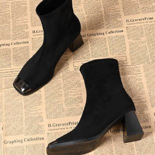 Damen Elegante Stiefeletten mit quadratischer Zehenpartie und Blockabsatz Drune