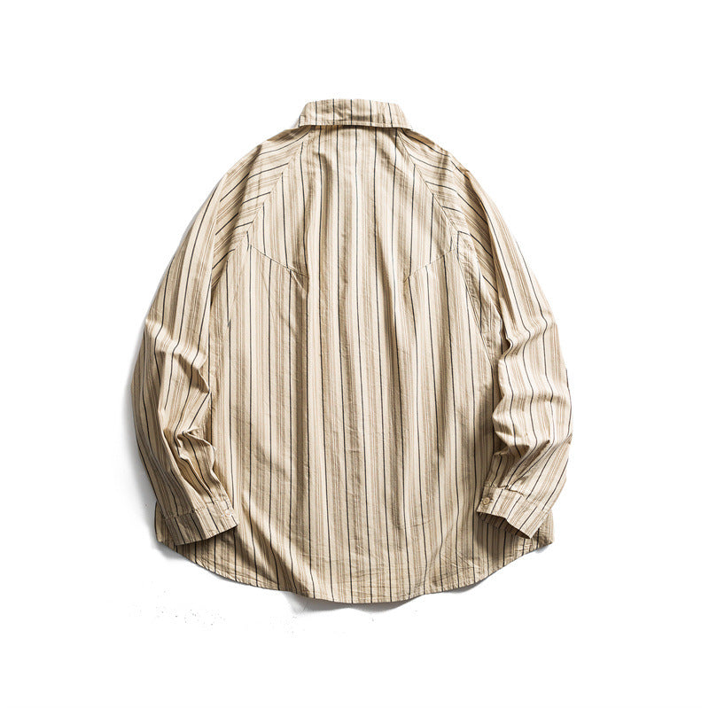 Unisex Oversize Hemdjacke in gestreifter Baumwollmischung mit gerundetem Saum Drune