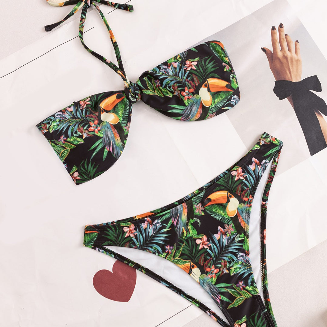 Damen Bandeau-Bikini mit tropischem Blütenmuster Drune