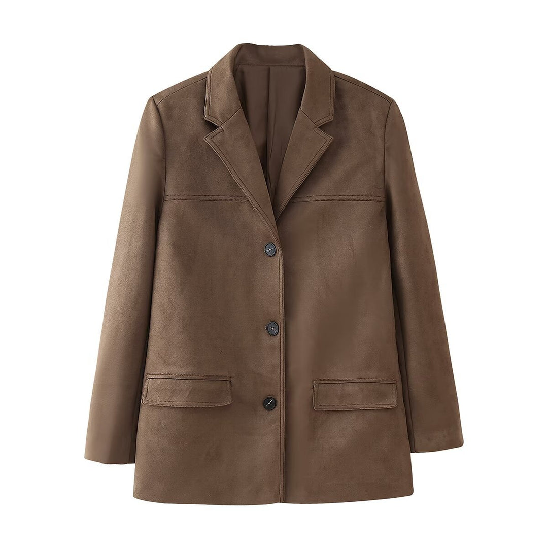 Damen Casual Blazerjacke aus hochwertigem Kunstleder mit eleganten Taschen Drune