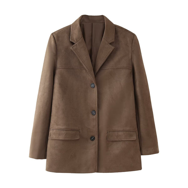 Damen Casual Blazerjacke aus hochwertigem Kunstleder mit eleganten Taschen Drune