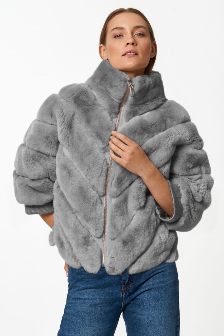 Damen Kuschelige Kunstpelzjacke mit Steppdesign Drune