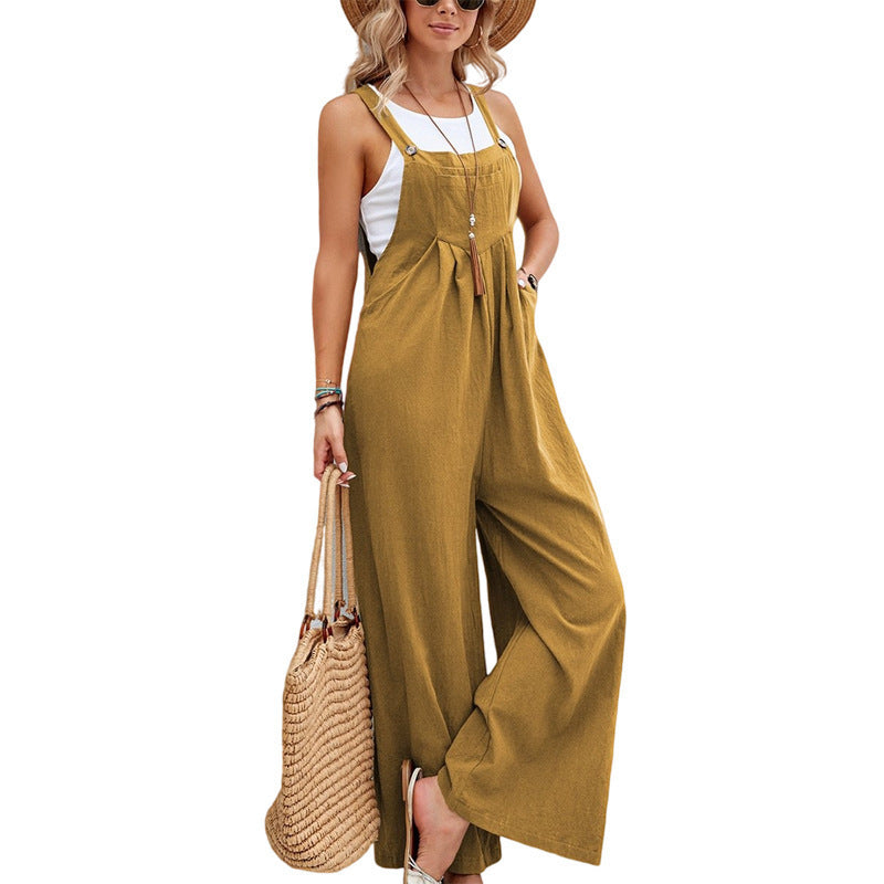 Damen trendiger Jumpsuit mit weitem Bein und verstellbaren Trägern Drune