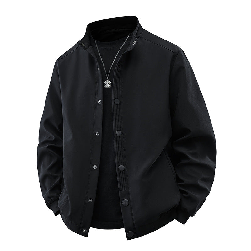 Herren Clean-Cut Stehkragen-Bomberjacke aus windabweisendem Material mit Druckknopfleiste Drune