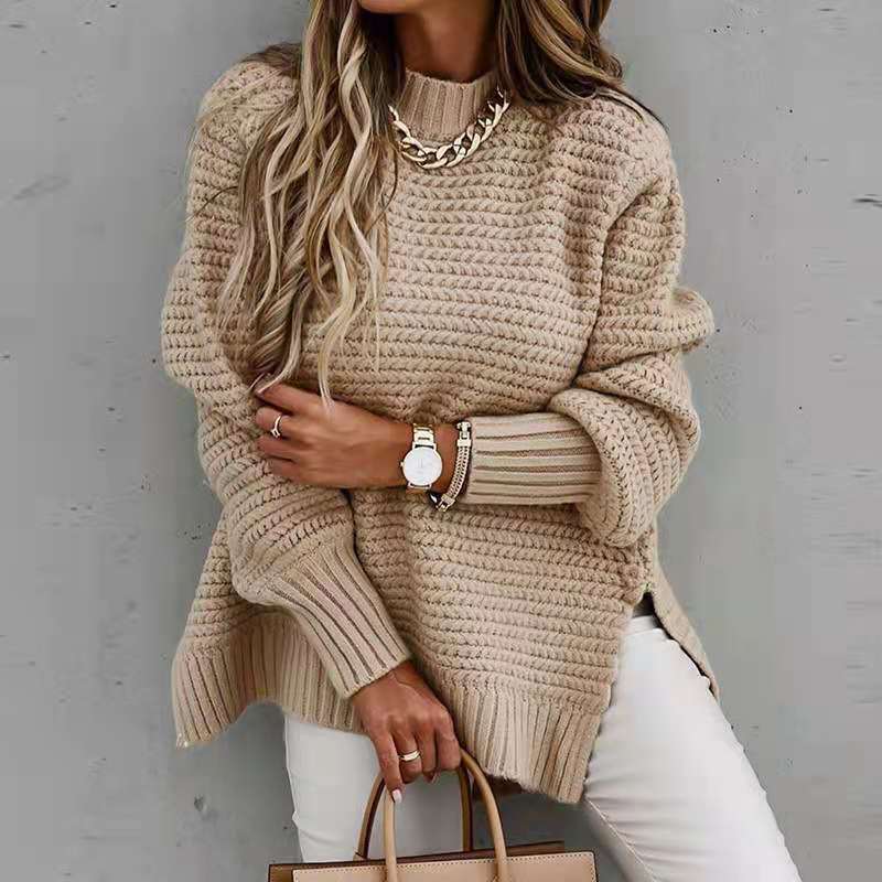 Damen Grobstrickpullover mit lässigem Schnitt und hohem Kragen Drune