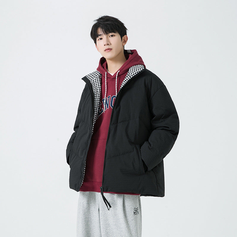 Herren gesteppte wendbare Winterjacke mit Stehkragen und Hahnentrittmuster-Futter Drune
