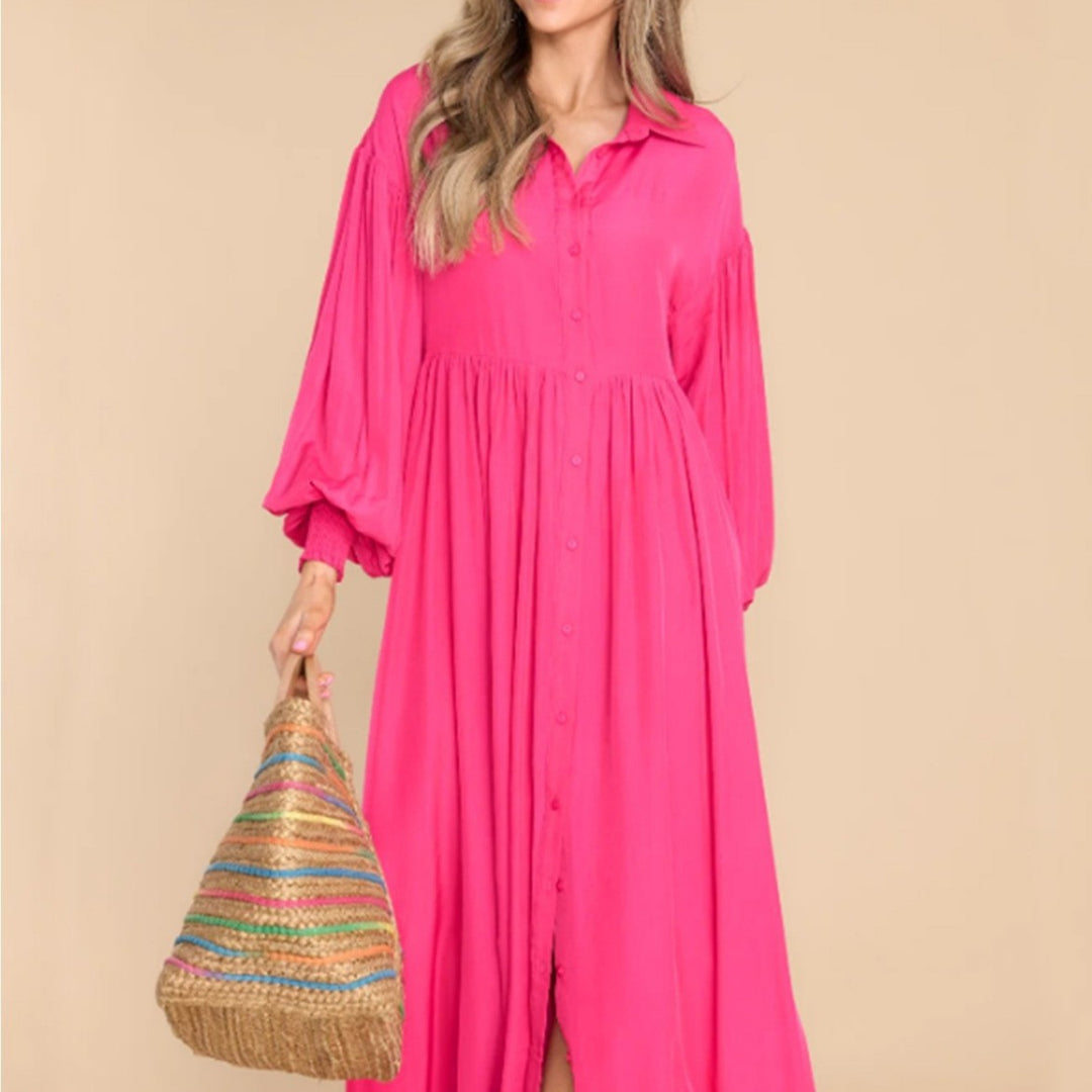 Damen Fließendes Button-Up Maxi-Kleid Drune