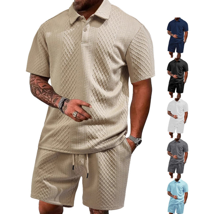 Herren nan strukturiertes Poloshirt- und Bermudashorts-Set aus gesteppter Baumwollmischung Drune