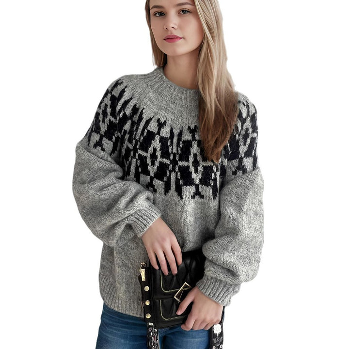 Damen gemütlicher Pullover mit modernem Norweger-Muster Drune