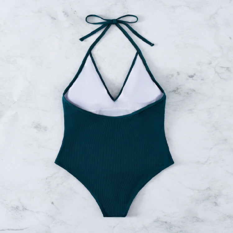 Damen Einteiler Badeanzug mit elegantem V-Ausschnitt Drune