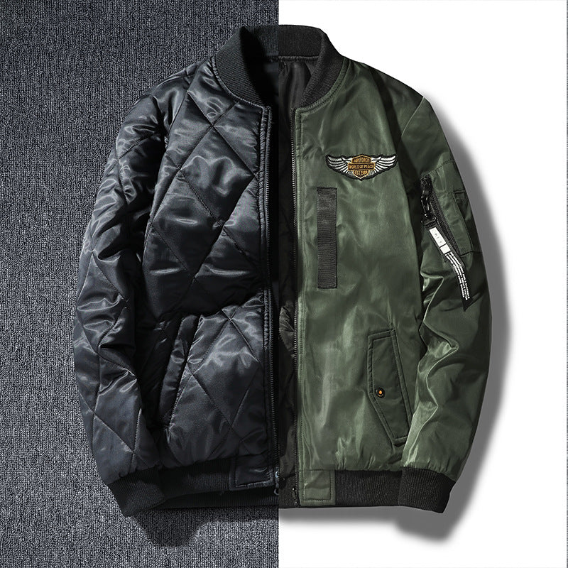 Herren -isolierte Flugstil-Bomberjacke mit gestickten Aufnähern und Utility-Ärmeltasche Drune