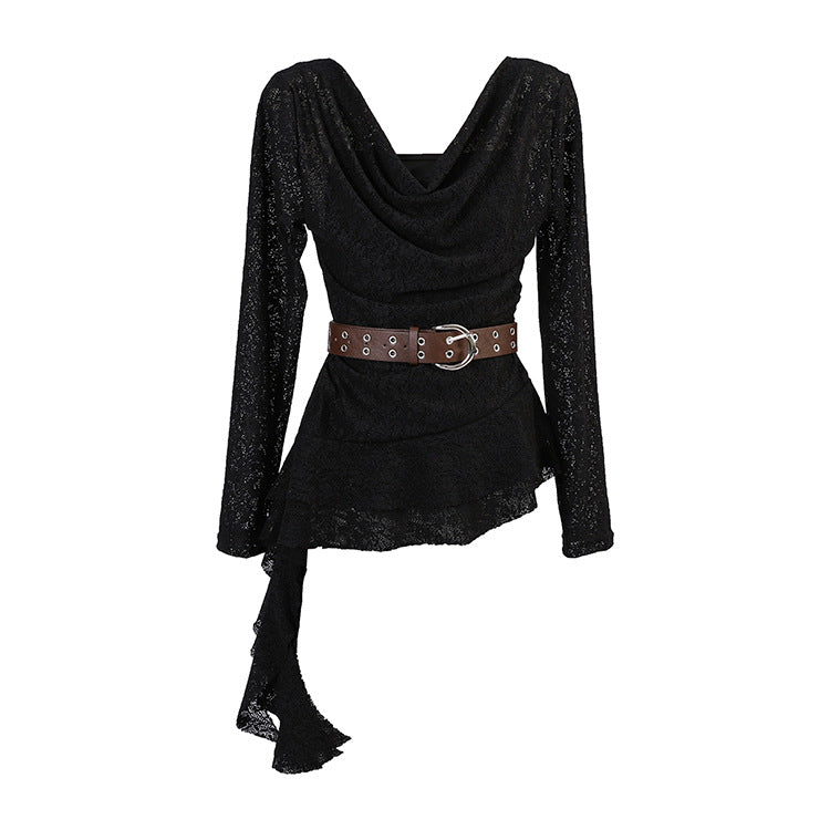 Damen nan drapiertes Spitzen-Top mit asymmetrischem Zipfelsaum und Taillengürtel Drune